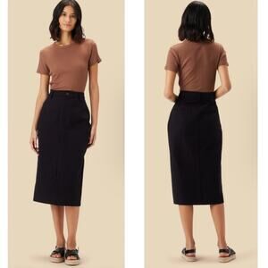Amour Vert Lina Organic Cotton Skirt Black Slit Midi Pencil